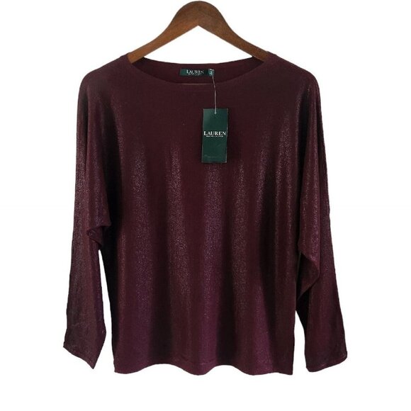 Lauren Ralph Lauren Tops - Lauren Ralph Lauren Burgundy Sparkle Glitter Shine Holiday Top Size Small Women